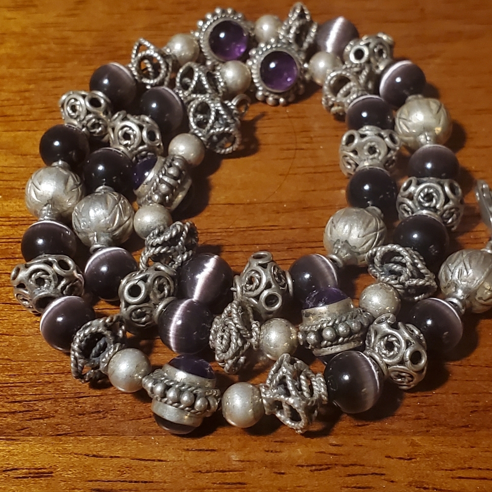 Rare Vintage Sterling Silver Amethyst Stone Necklace 19" L